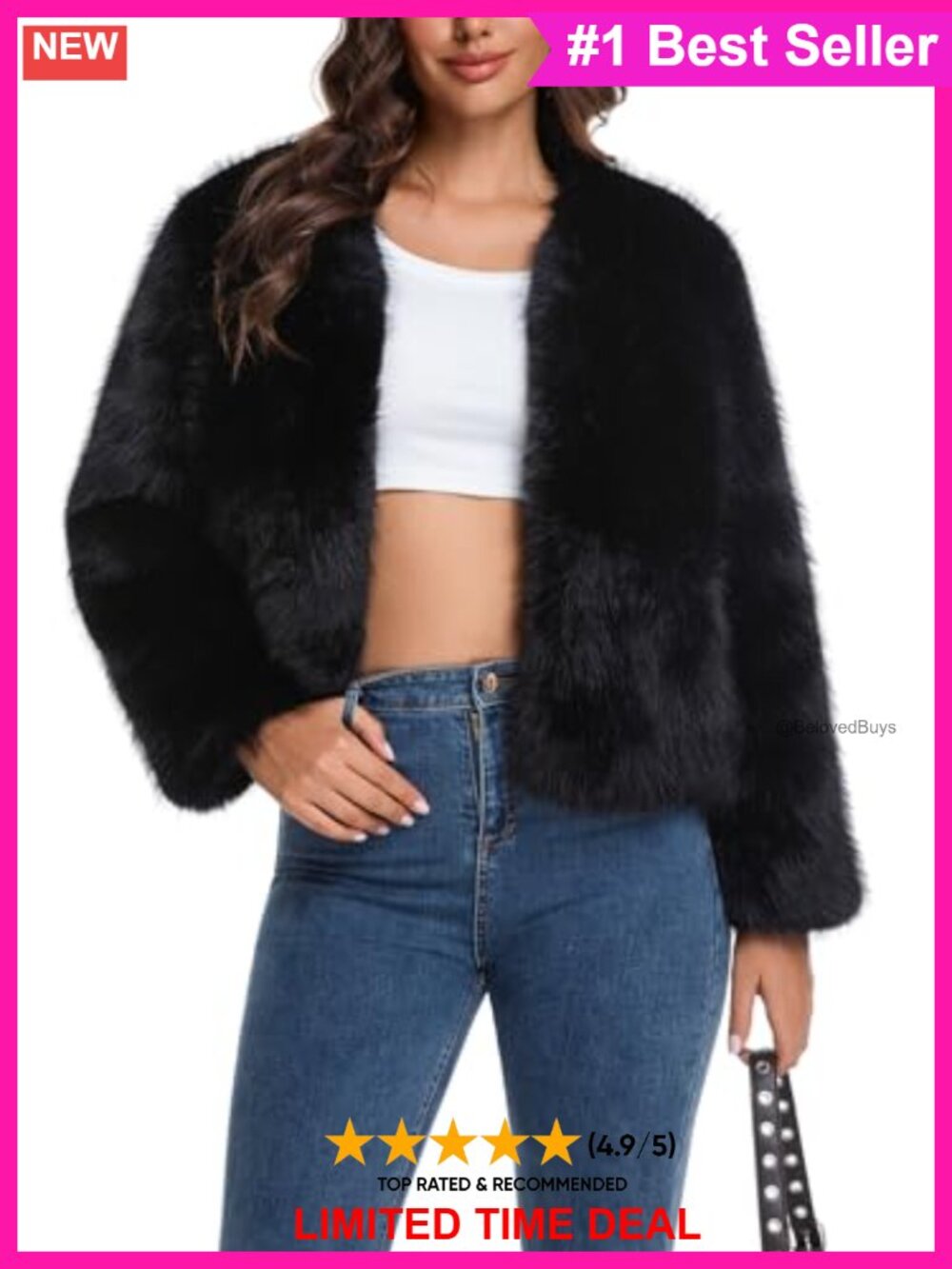 Faux Fur Cropped Open Front Cardigan Jacket